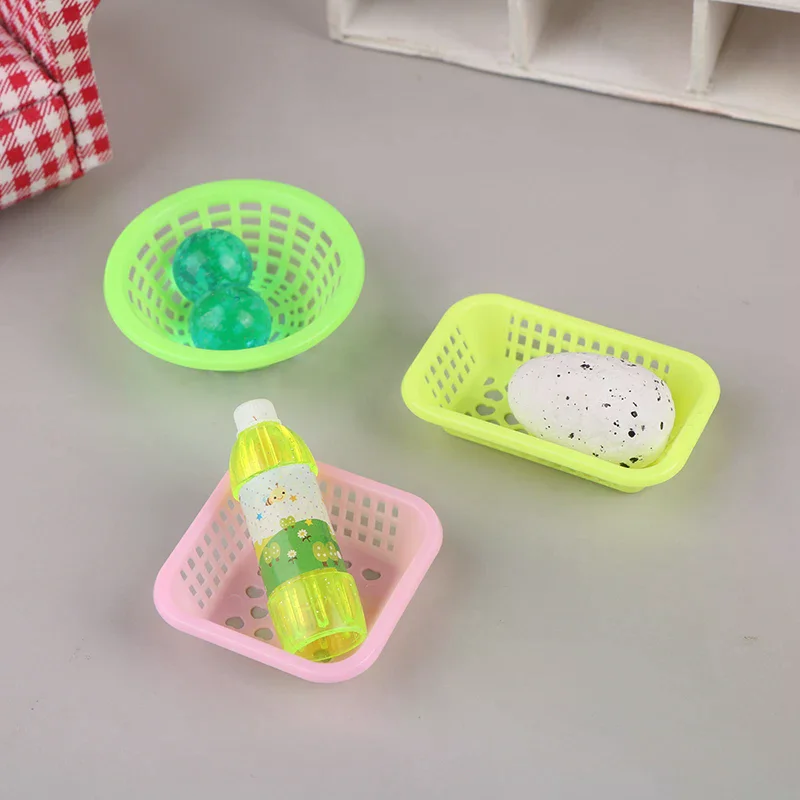 10Pcs 1:12 Dollhouse Miniature Storage Basket Washing Vegetables Fruit Food Baskets Kitchen Decor Toy Doll House Accessories