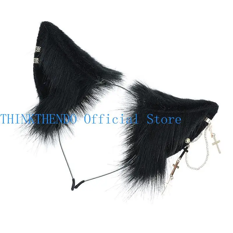 

652F Fashion for Ears Headband with Earrings Hanging Chain Flexible Hair Accessory Anime Fancy Dress Party Sweet Ornament