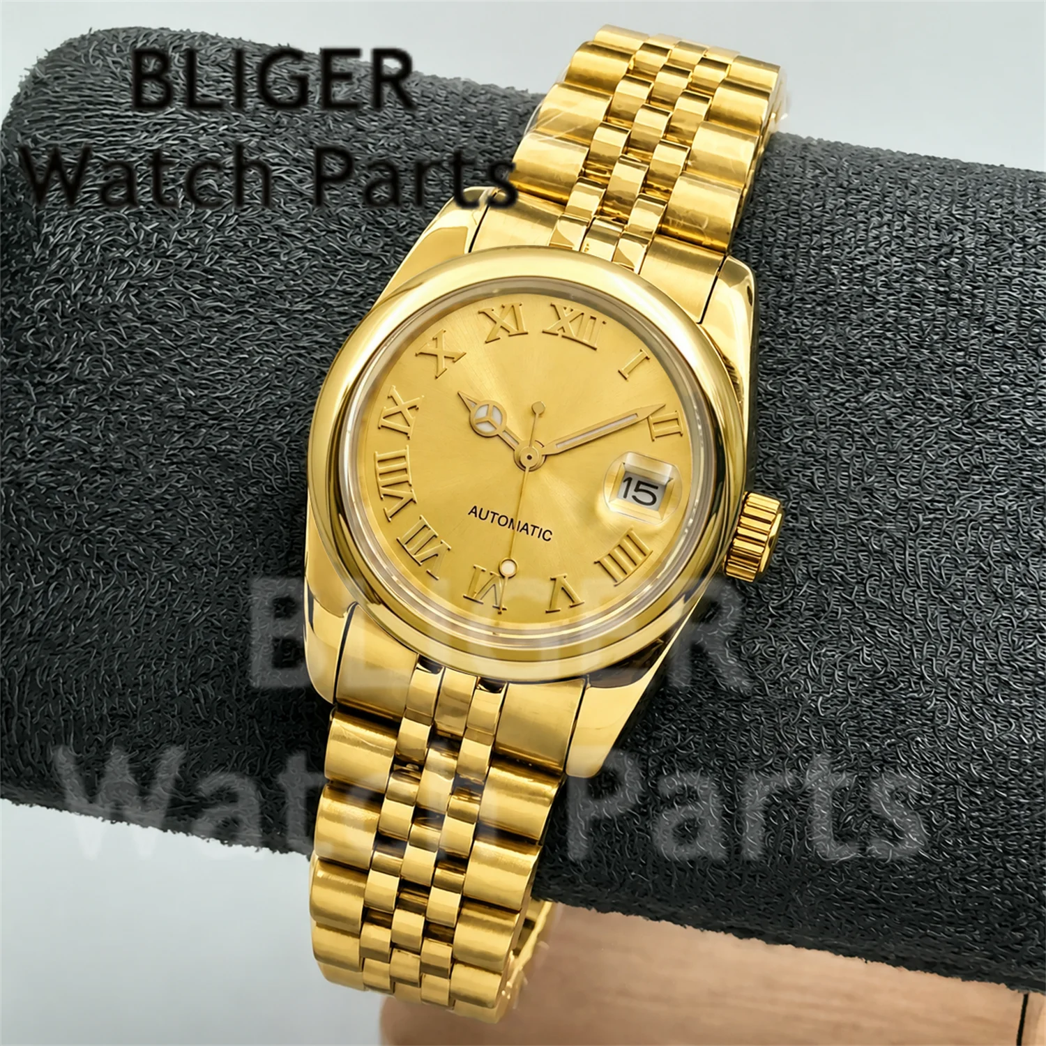 Custom Logo 31mm Luxury Women's Roman Number NH05 Mechanical Automatic Watch Round Polished Bezel Steel Bracelet 100M Waterproof