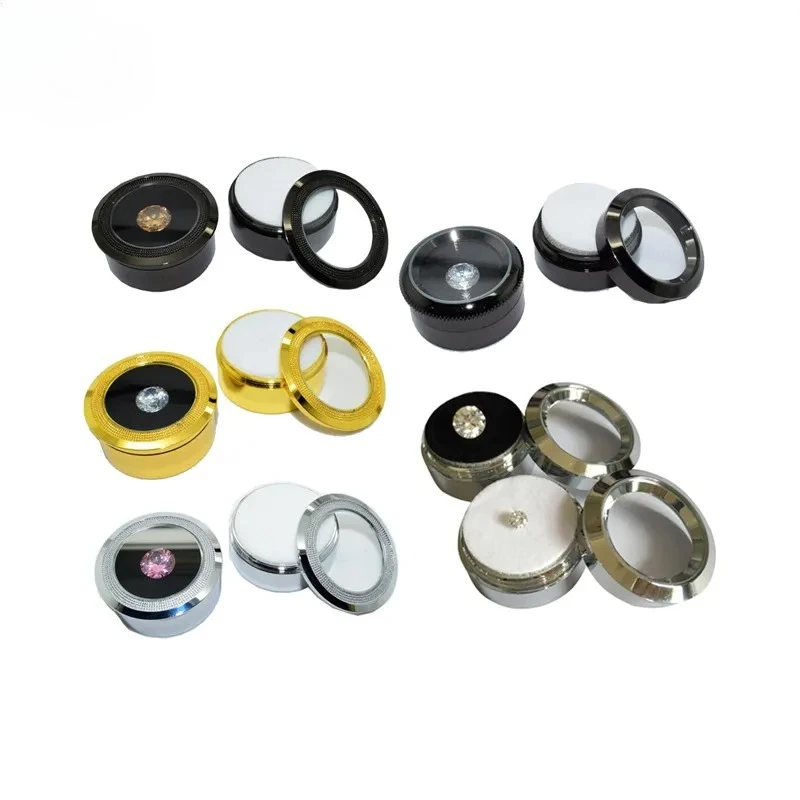 60Pcs/Lot Metal Jewelry Display Stone Box Visible Round Stainless Steel Gem Diamond Storage Box with Black and White Insert