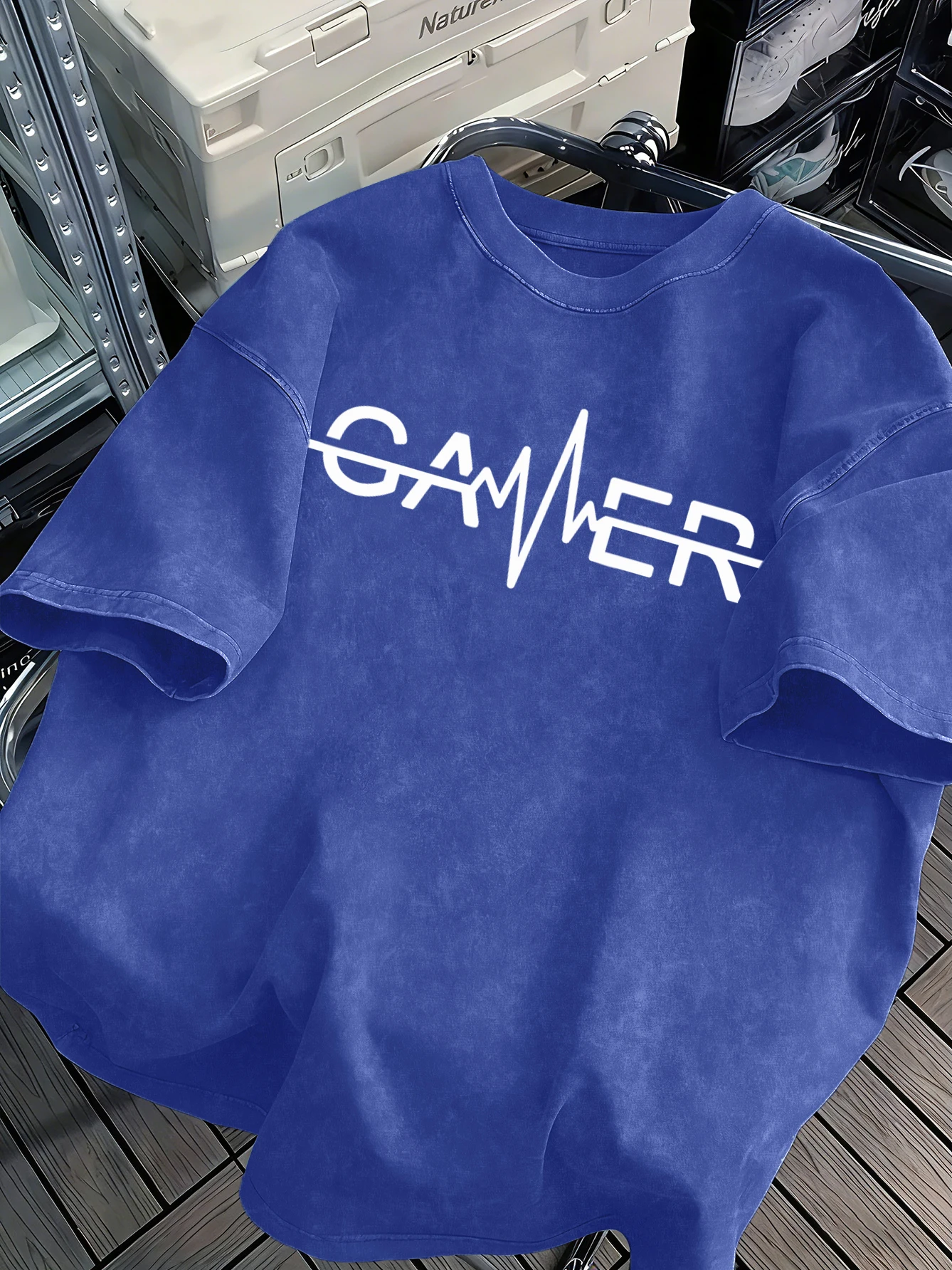 Gamer Composed Electrocardiogram Washed T-Shirts Sommer Casual O-Neck Kurzarm Mode Baumwolle Retro Top Unisex Basics Tee