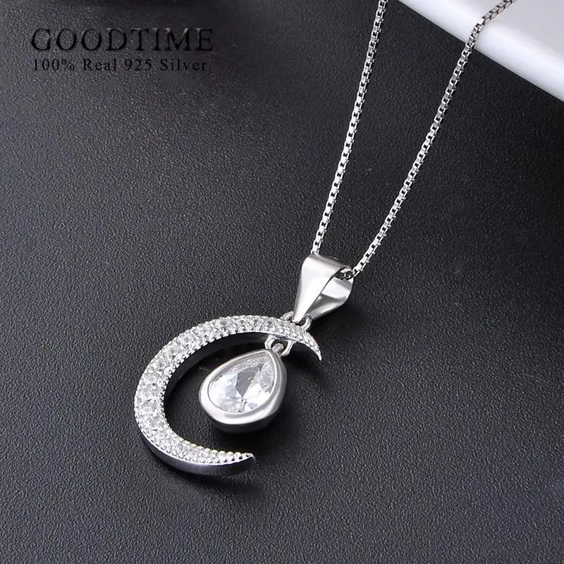 Fashion Women Necklace Pure 100% 925 Sterling Silver Moon Waterdrop Zircon Jewelry Clavicular Chain Wedding Gift For Bride
