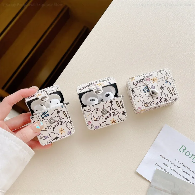 Snoopy for Apple AirPods 1 2 3 Case for AirPods Pro 2 Earphone Case Accessories Button Headphone Leather Cover Toy Birthday Gift