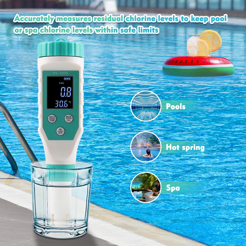 7 IN 1 Cl Temperature TDS ORP EC Salinity pH Meter Chlorine Testers for Pool Filter Aquariums Water Quality PH Tester