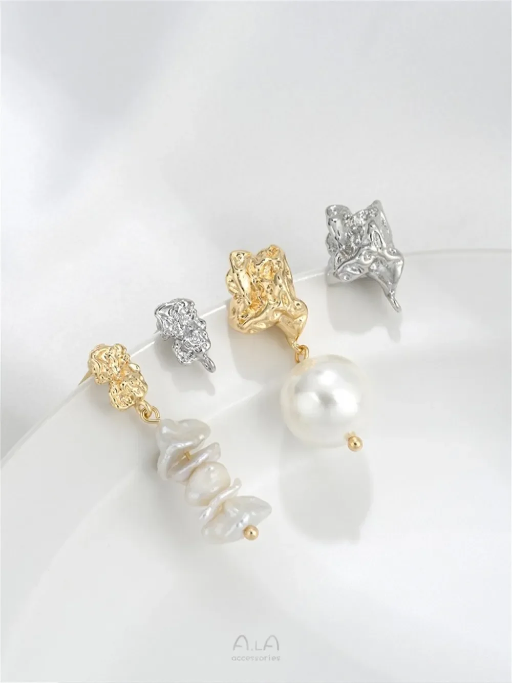 14K Gold Color Irregular Shaped Lava Small Stone Stud Earrings with Hanging Rings 925 Silver Pin DIY Earrings Accessories E377 view 3