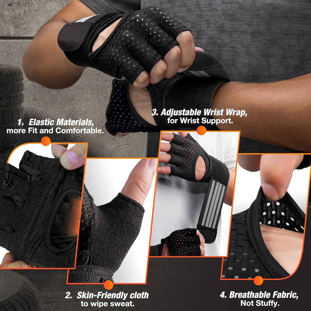Fitness Gloves with Wrist Support, Non-Slip Weightlifting Gloves, Ideal for Crossfit, Essential Gym Gear for Men and Women