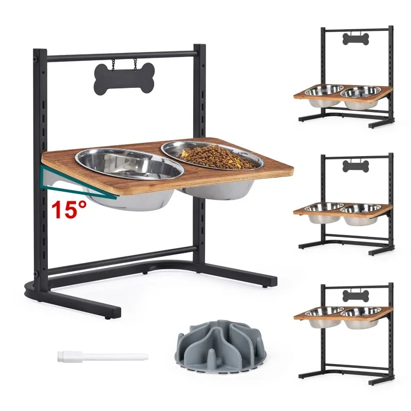 

Dog Bowl Pet Bowl Food Basin, Double Adjustable Wrought Iron Wall Mounted Rack