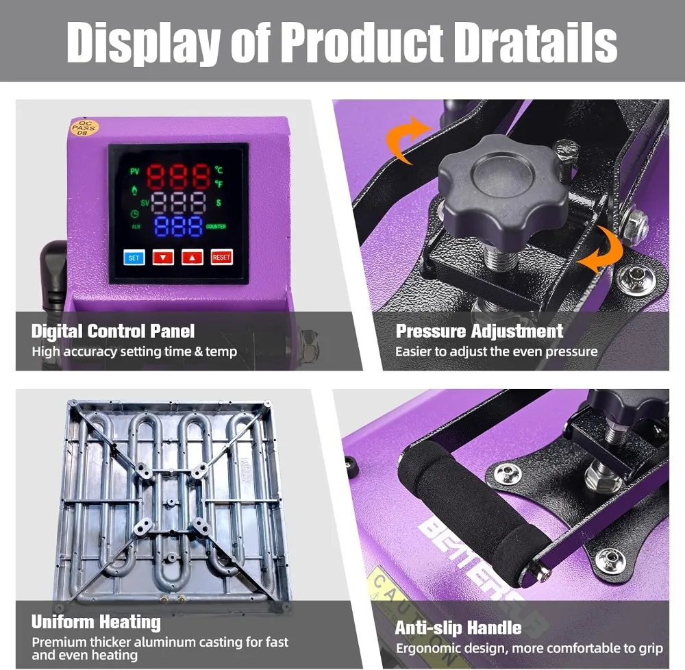 15x15 Inch Heat Press Machine with Slide-Out Drawer, Digital LCD Control, Adjustable Pressure for T-Shirts, DTF, Sublimation, HTV Transfers, 1000W - view 5