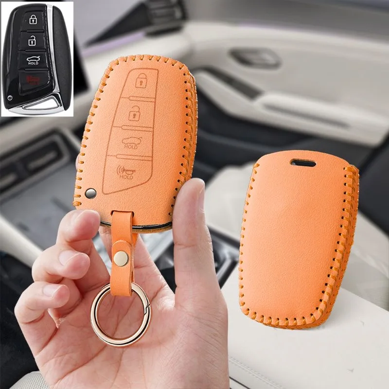 Car Leather Key Case Holder Cover Shell For Hyundai Grand Santa Fe 3 DM Ix45 Ix35 Genesis DH Grandeur Azera HG Equus Accessories