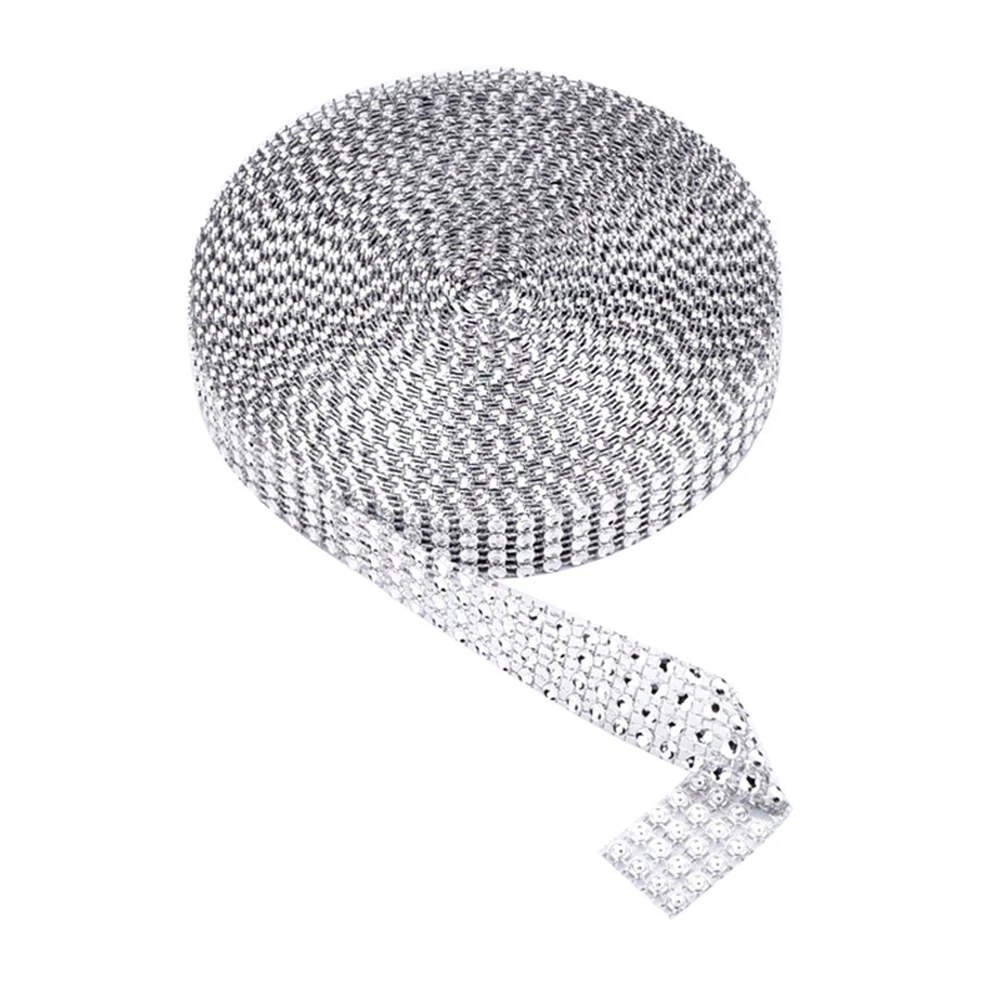 

Imitation Drilling Decorations Diamond Mesh Ribbon Rolls Silver Faux Wrap Trim for Wedding Crafts Band