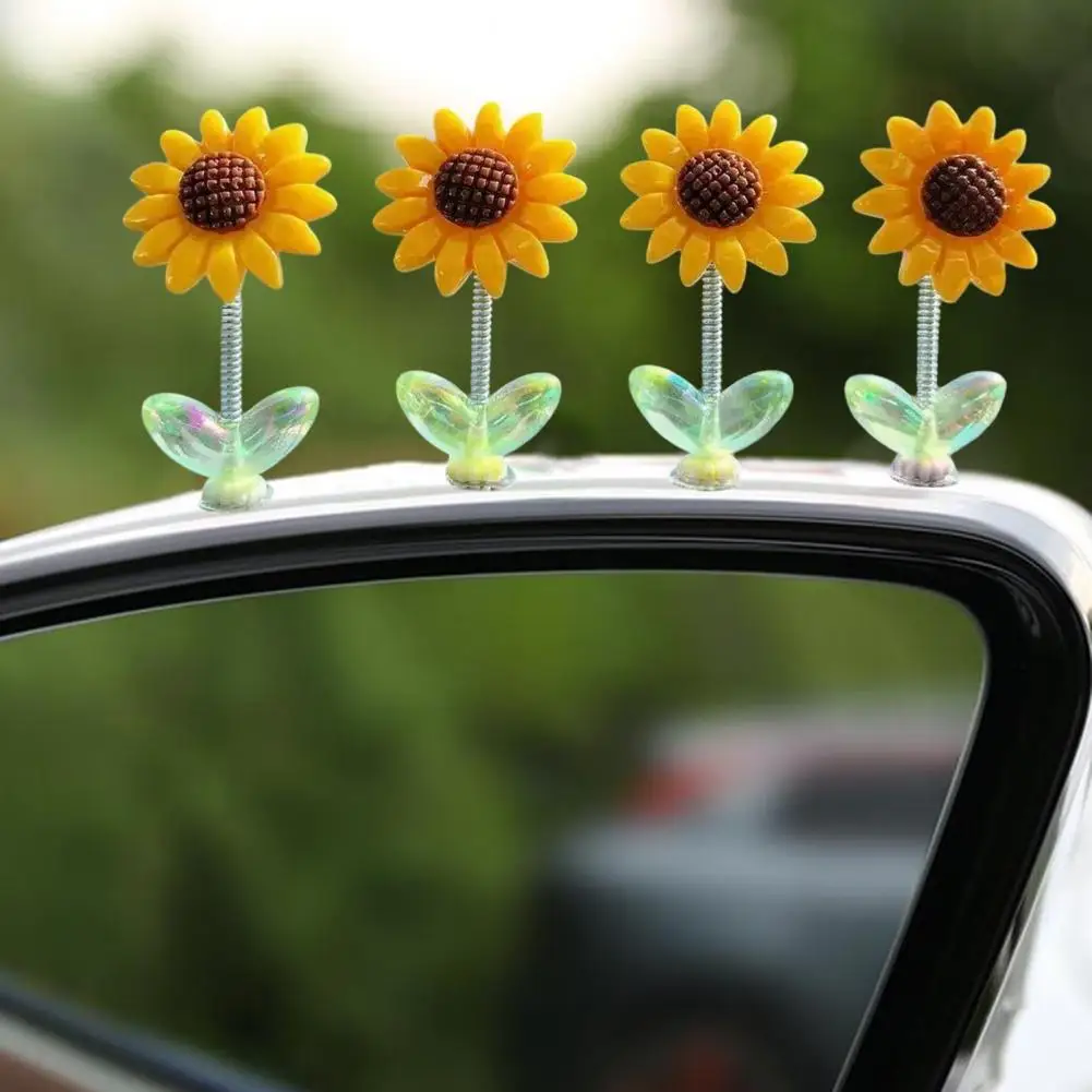 5Pcs Wobble Sunflower Car Dashboard Decor, Resin Spring Flower Ornament with Non Slip Adhesive, Cute Shaking Flower for Office D