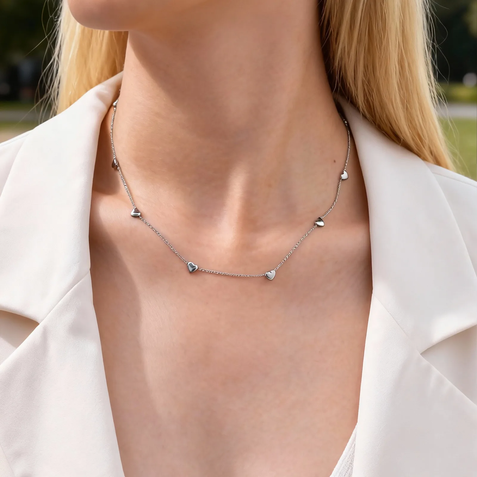 

Womne's Mini Heart Thin Chain Choker Necklace, Handmade Stainless Steel Anti-rust Charms Jewelry