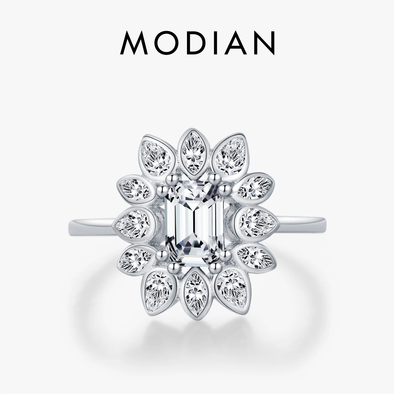 

MODIAN 925 Sterling Silver Luxury Flower Cocktail Rings Sparkling Zirconia Wedding Engagement Band For Women Fine Jewelry