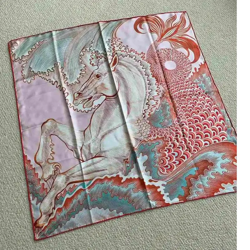 90 Silk Scarf Wraps 100% Silk Foulard Echarpe Luxury Double-Sided Printing