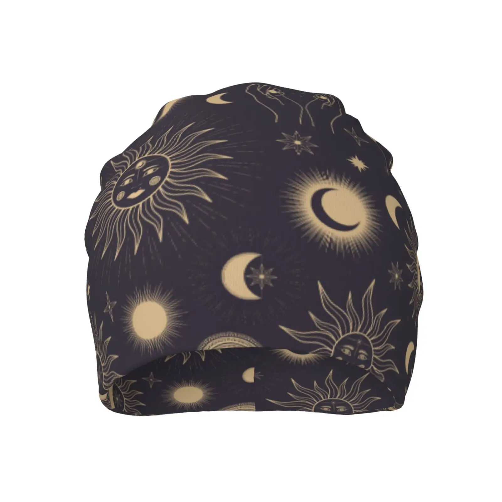 Gold Moon Pattern Printed Warm Soft Knitted Hat Lightweight Casual Hat Type Loose Chemotherapy Hat Cancer Patient Headwear Gift