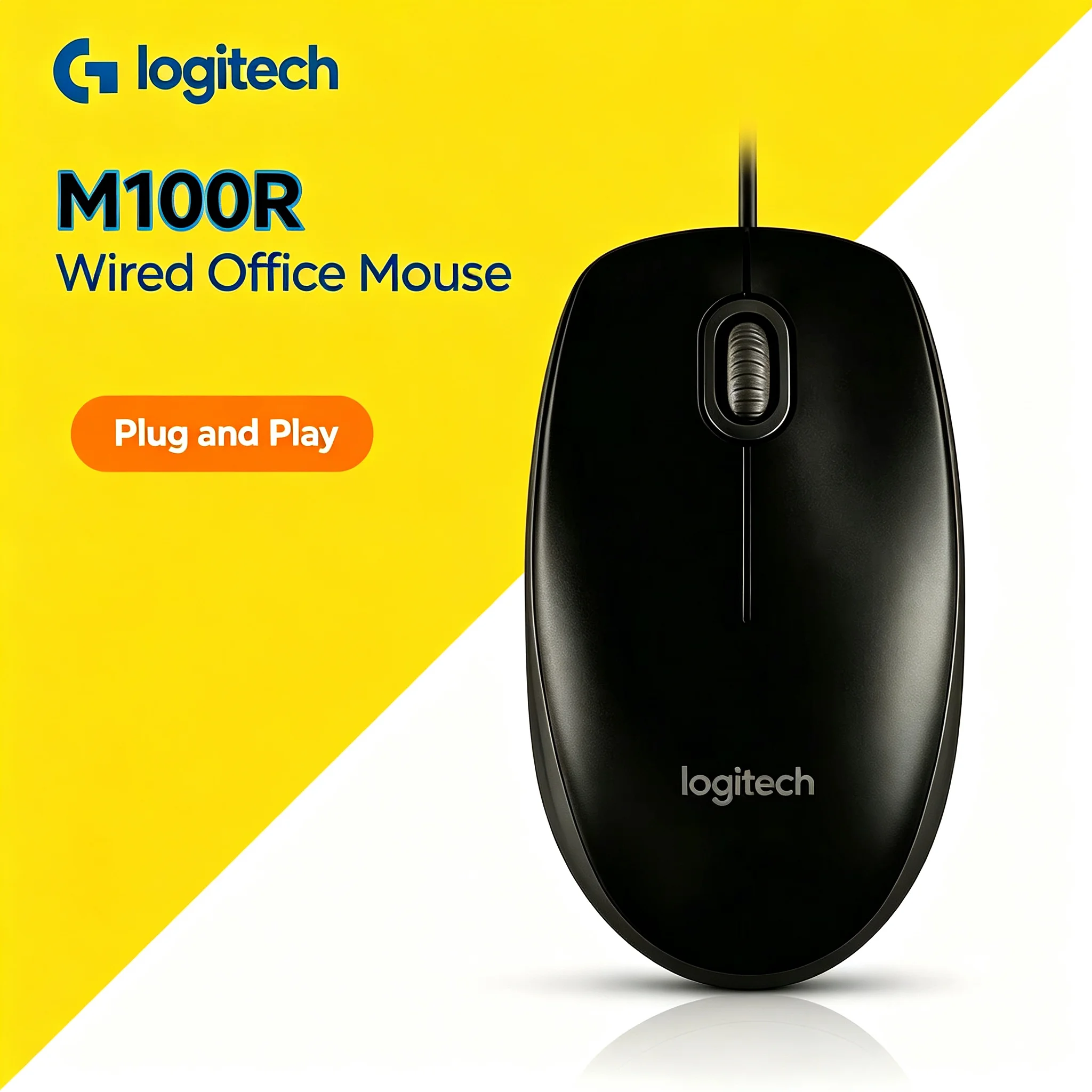 Logitech M100R Wired Mouse 3 Buttons USB Optical Mice for PC Laptop Home Computer