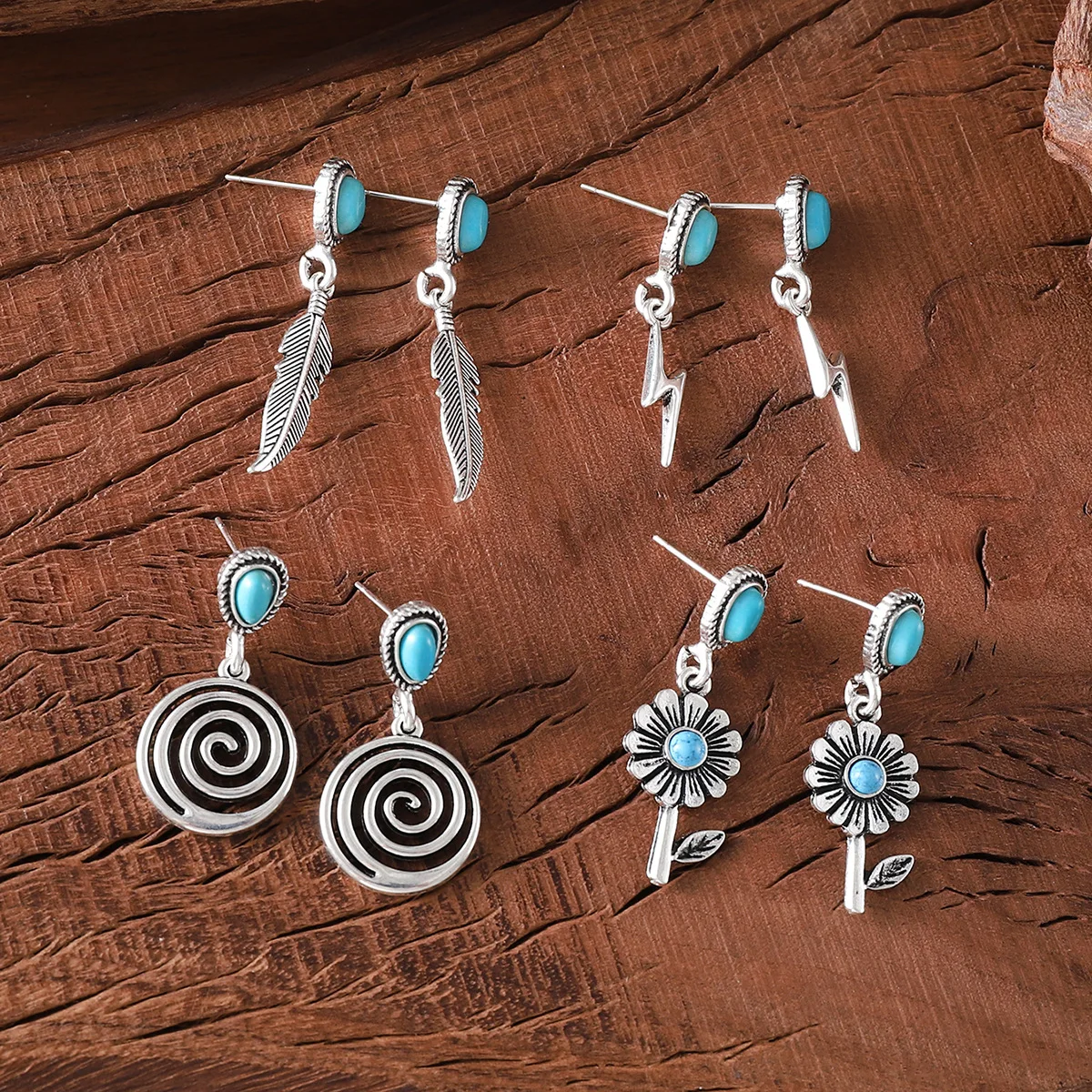 DIY accessories AliExpress cross-border new retro turquoise alloy pendant earrings, bohemian niche simple ear jewelry