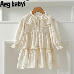 Autumn Baby Girl Dress Lace Collar Korean Long Sleeve Dress Spring Toddler Girl Baby Kids Clothing EmbroideryPrincess Dress 1-6Y