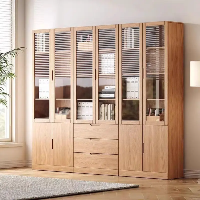 Solid wood oak bookcase storage log color bookshelf floor cabinet integrated office study