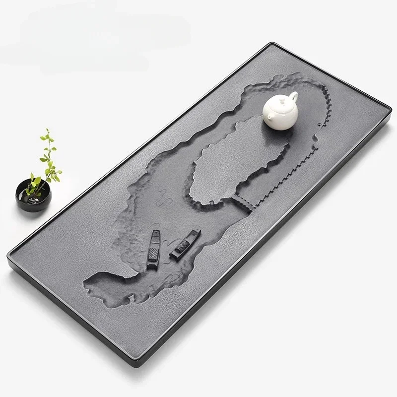 Natural black stone tea tray home whole stone hand-carved table simple and luxurious living room office sea