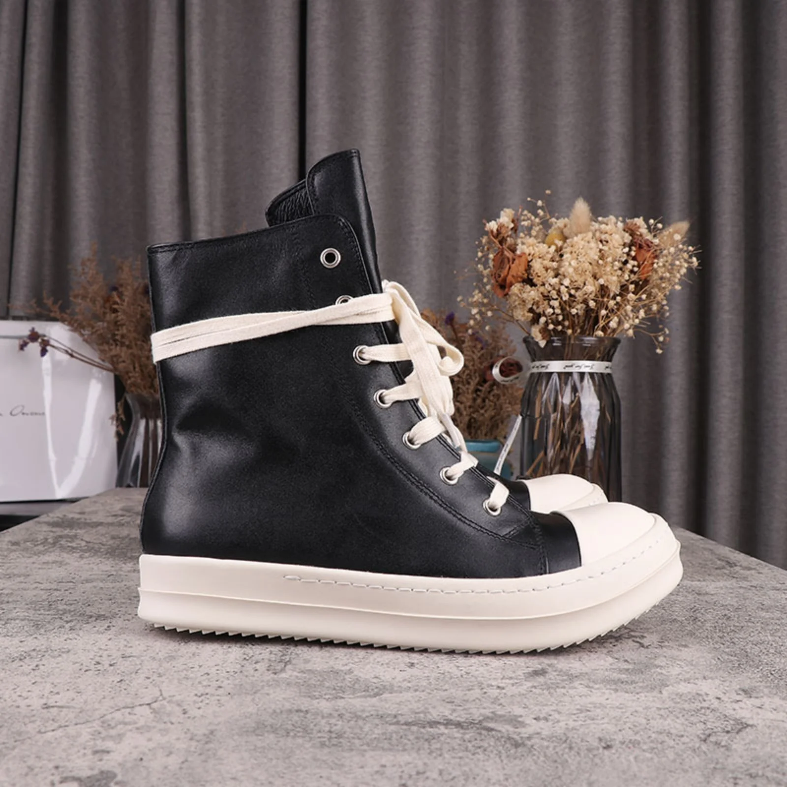 Marke Männer Ankle Boot High Top Frauen Sneaker Casual Qualität Schwarz Leder Designer Zip Ow-en Street Luxus Flache Plattform schuh