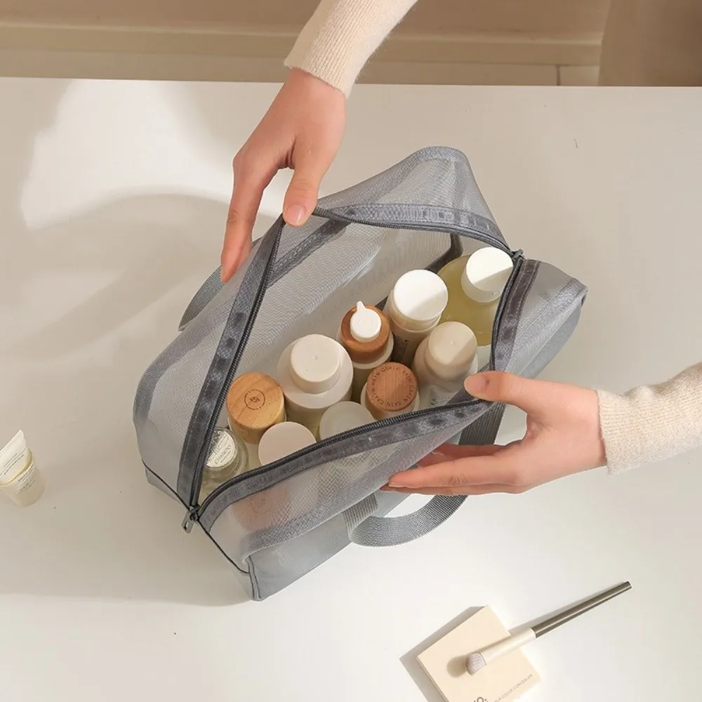Portable Bow Makeup Wash Bag Multifunction Large Capacity Mesh Cosmetic Bag Shower Pouch Handheld Travel Bathing Kit Summer