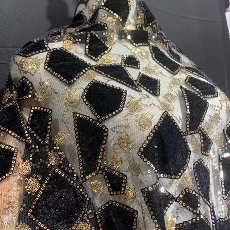 velvet-layered-laser-lace-fabric-hollow-out-geometric-pattern-for-and-clothing-european-style-other-fabric-components