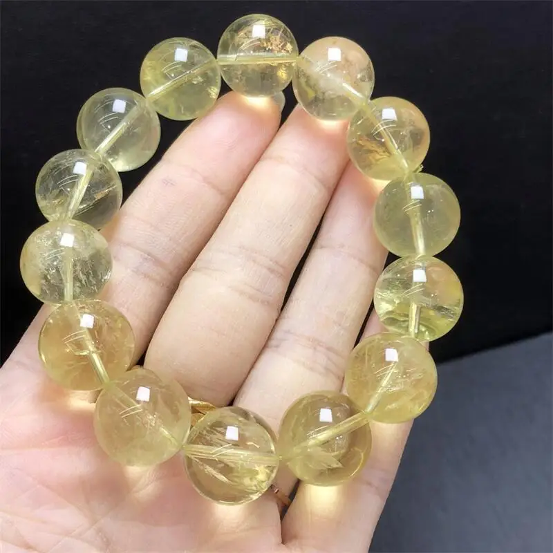 15MM Natural Lemon Citrine Quartz Bead Bracelet Gemstone Women Stretch Jewelry Healing Fengshui Birthday Present 1pcs