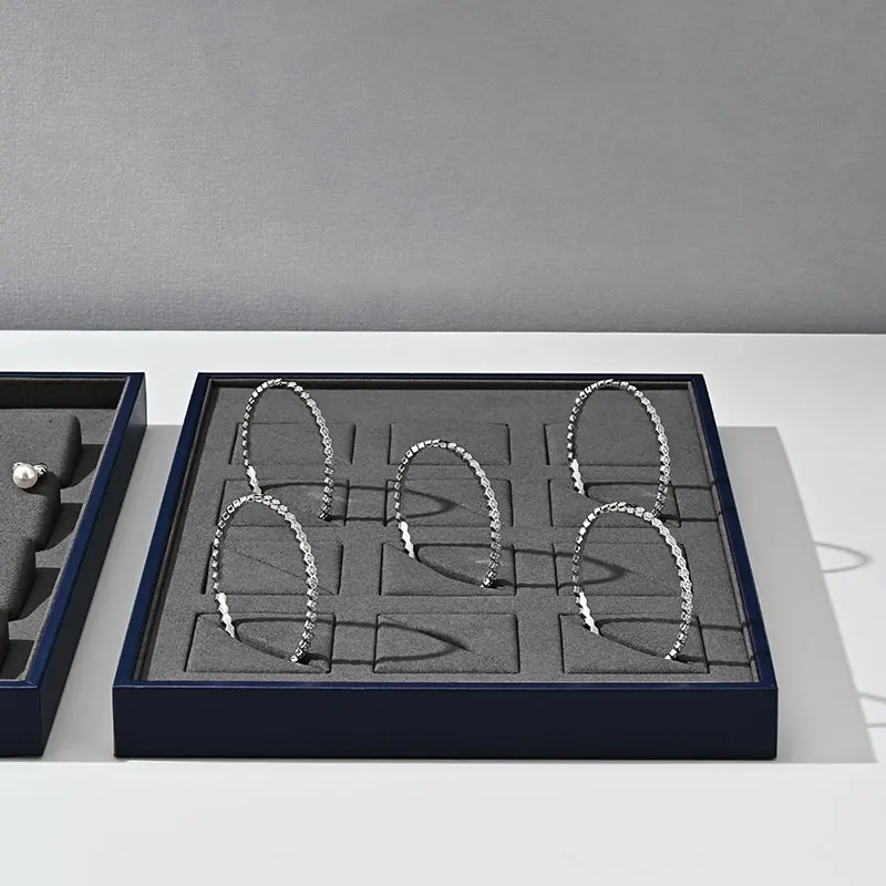 Oirlv 12 Grids Jewelry Organizer Tray Grey Ring Earring Bangle Necklace Pendent Jewelry Display Tray Velvet Jewelry Organizer