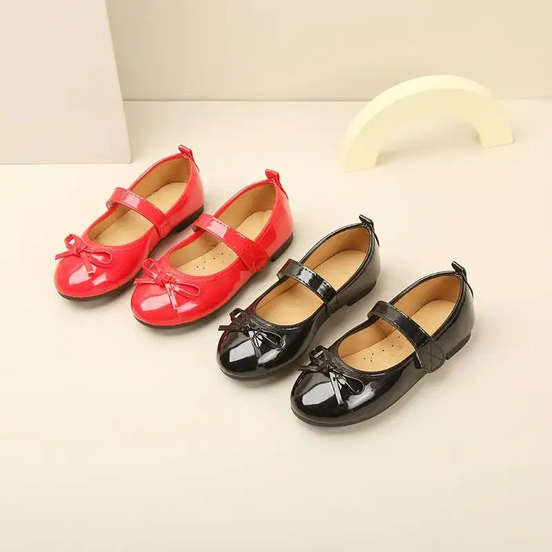 2024 Spring Autumn New Kids Shoes Childrens Bowknot Princess Shoes Girls Red Black Comfortable Soft Sole Single Shoes 2-13T