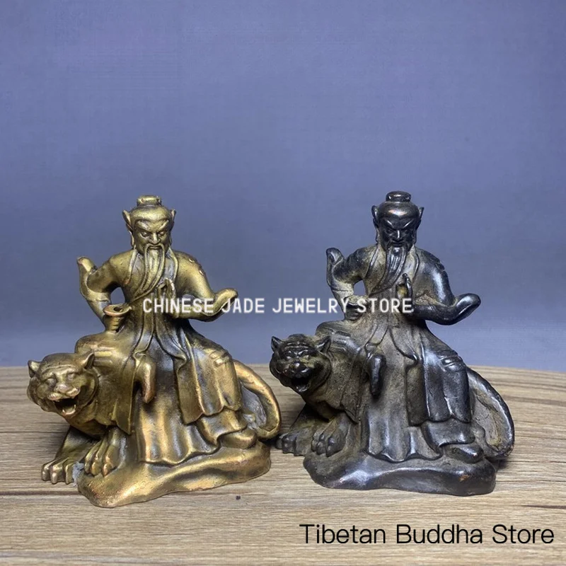 Antique-style miniature pocket-sized copper Buddha ornament Bagua Tiger-riding God of Wealth Zhao Gongming Figurine Two styles