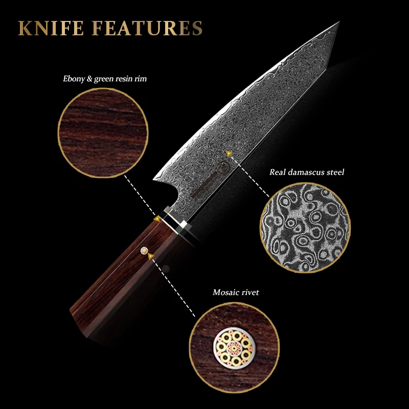 Japanese Kitchen Knife Damascus Stainless Steel 67 Layers Kiritsuke Blade Ebony Handle Chef Cooking Slicing Tool Premium