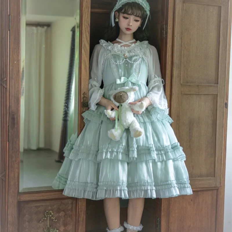 Three-Stage Cake Dress Bean Green