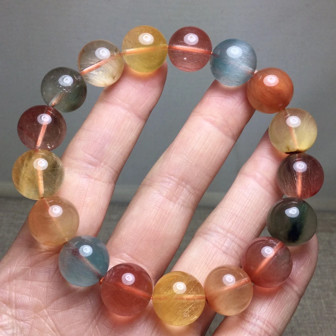 

Натуральный красочный рутиловый кварцевый браслет 13,5 мм золото красный синий рутиловый прозрачный круглый женский браслет AAAAAA