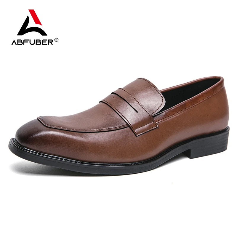 Fashion Penny Loafers Leather Men Shoes Simple Pointed Toe Slip On Dress Business Suit Casual Party Wedding Shoes For Man