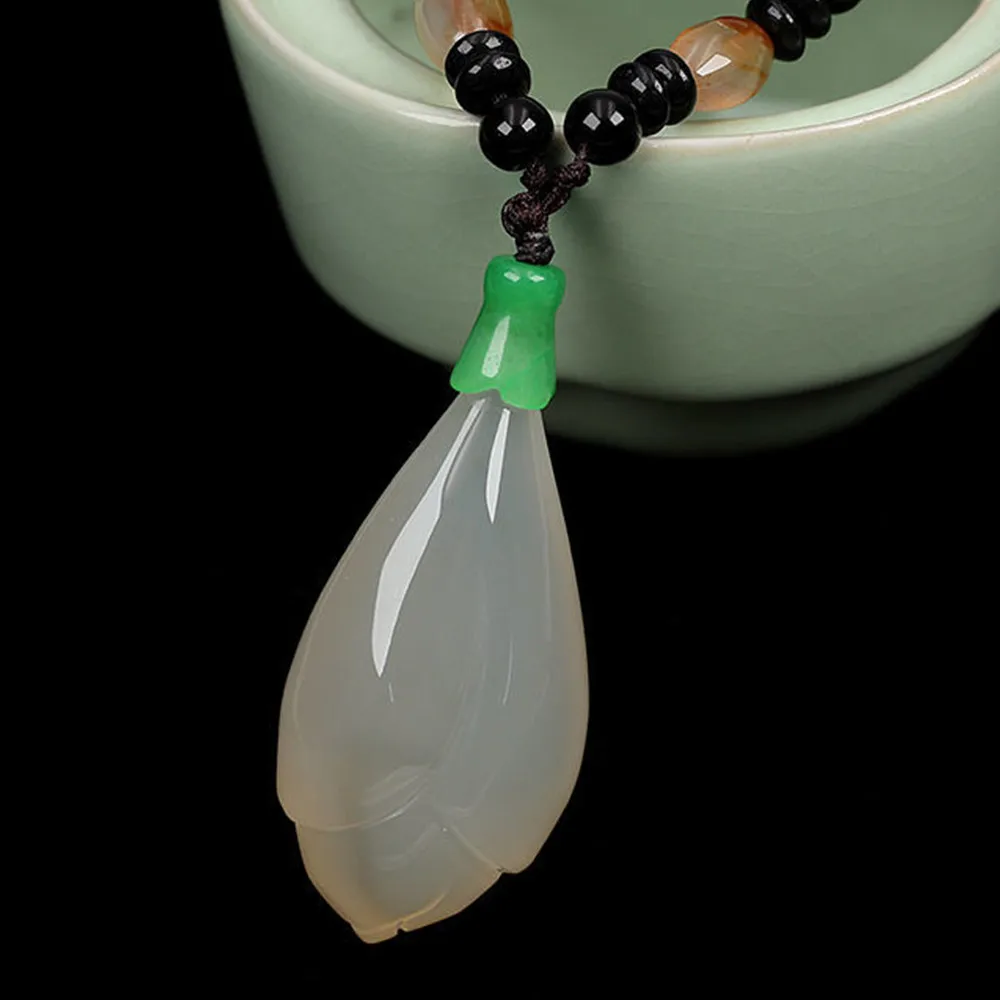 

Jade Magnolia Flower Necklace Pendant White Natural Charm Jewellery Fashion Accessories Hand Carved Luck Amulet Gifts