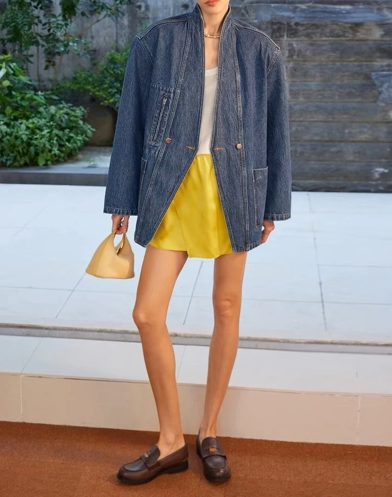 Early Autumn New Vintage Wide-sleeved Double-button Stand-up Collar Jacket Coat