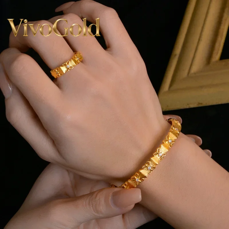VivoGoldNew Chinese style 24K real gold  9999 flower-shaped butterfly bracelet, versatile fashionable opening design adjustable
