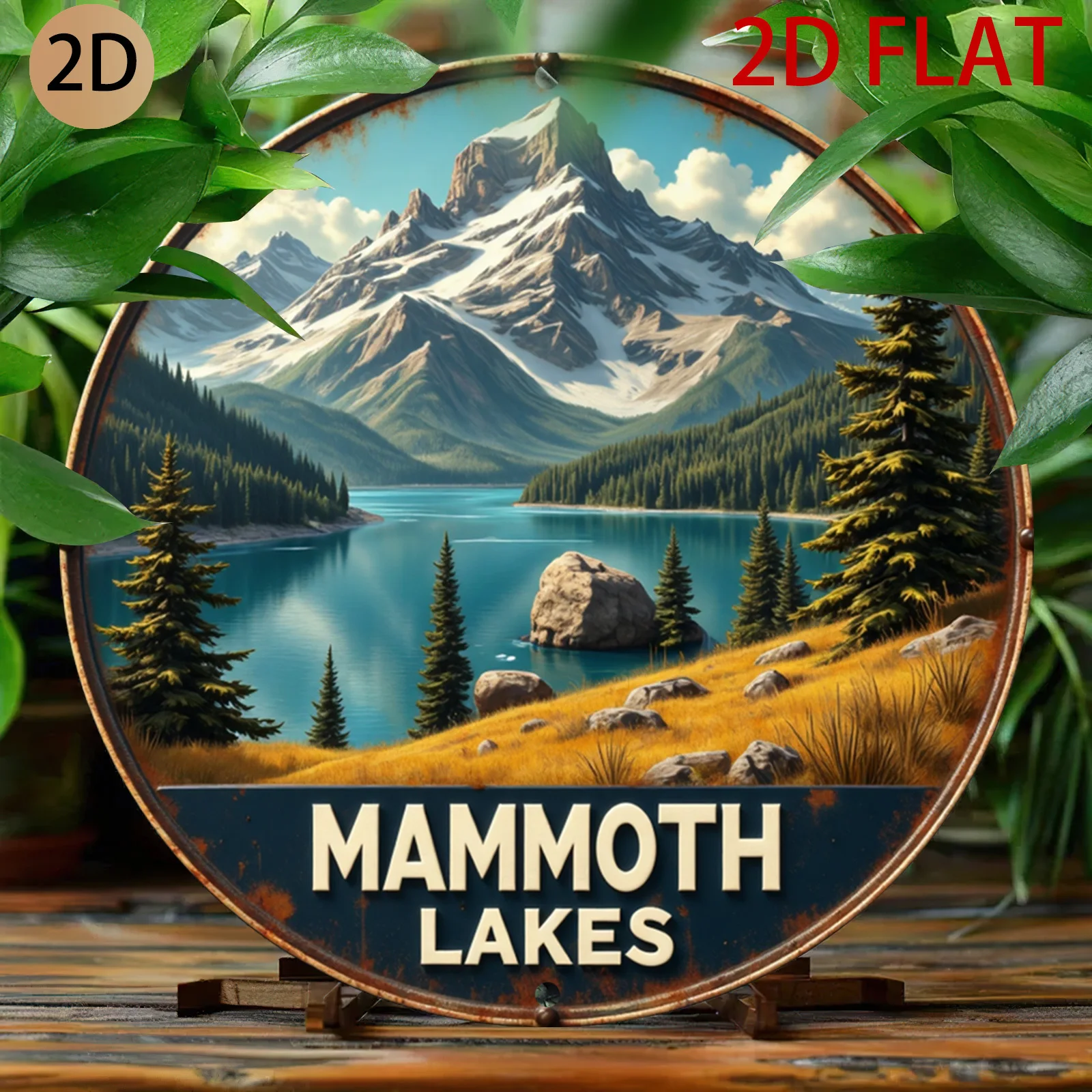 2D Flat Vintage Metal Sign Mammoth Lakes Mountain Lake Scenic Wall Art Decor for Cabin Lodge Patio Outdoor Area Souvenir Gift