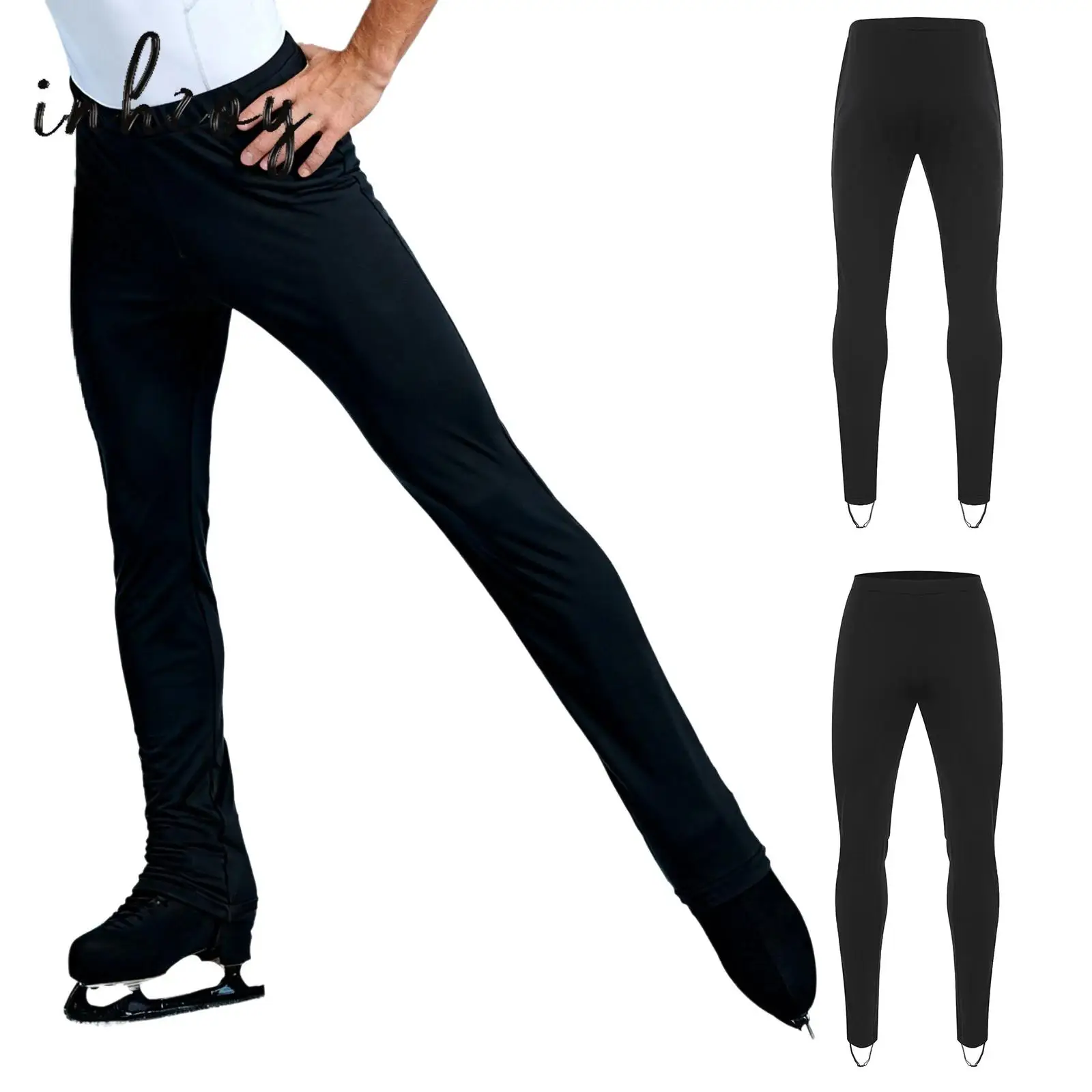 

Mens Figure Skating Gymnastics Stirrups Pants Buckled Stirrup Straight Leggings Long Pants Dance Costume for Ballet Performance
