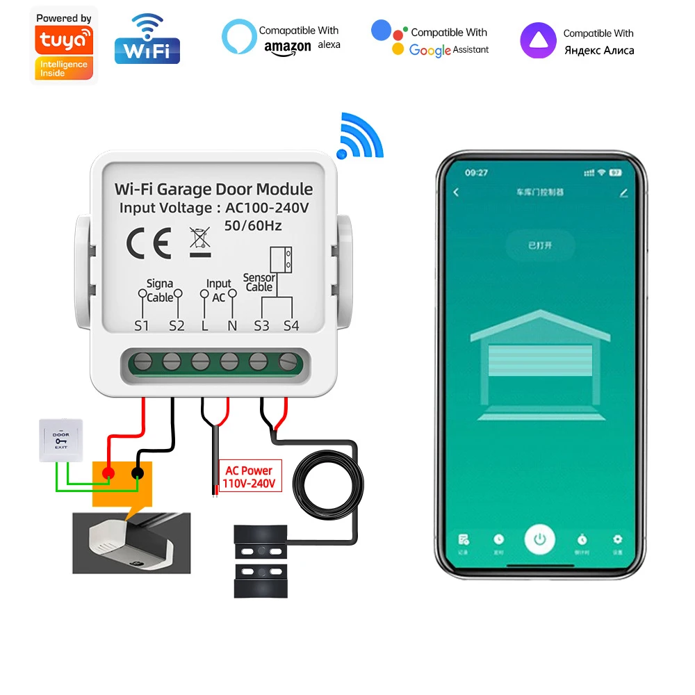 Support Tuya App Garage Door Opener WiFi Gate Door Controllor Works with Alexa Google Home Alice App Remote Voice Control 240