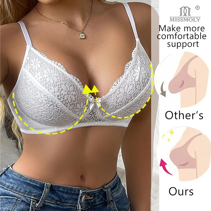 Miss Moly Women's Sexy Floral Lace Bra A-D Cup Push Up Brassiere Ultra Thin Adjustable Shoulder Strap Underwear Wireless Bralett