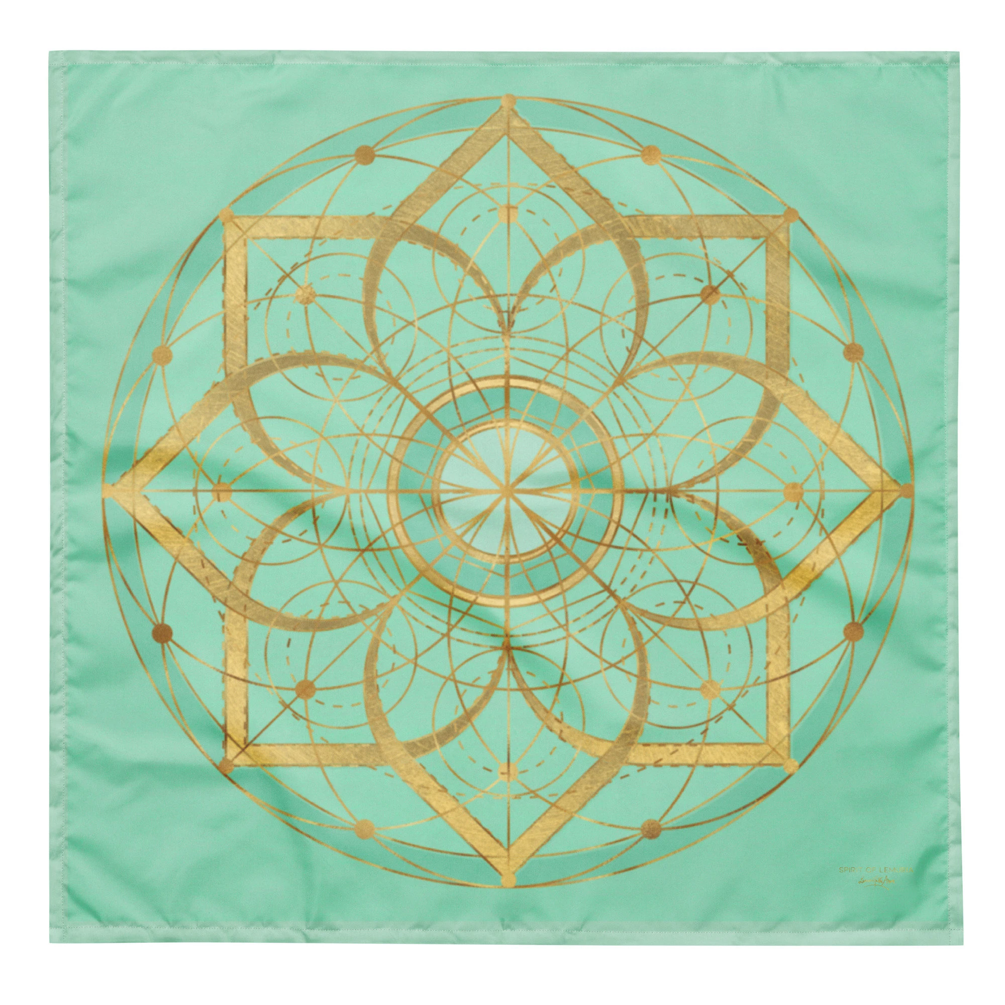 Mint Green Gold Sacred Geometry Altar tablecloth, Flower of Life Tarot Mat, Spiritual Witchcraft Decor, Divination Gift