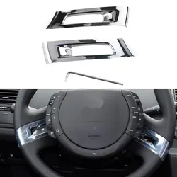 2Pcs ABS Chrome Car Steering Wheel Cover Sticker Trim for Citroen C4 Classic 2012 2013 2014 2015 2016 Interior Accessories