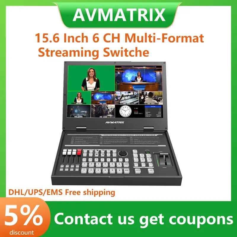 AVMATRIX PVS0615U 15.6 Inch Portable 6 CH Multi-Format Streaming Switcher with USB Capture For Streaming and T-Bar Transition