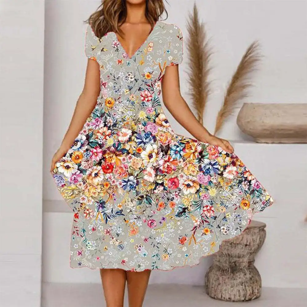 Sommer Frauen Street Fashion Resort lässig neues Kleid Frau & Dame Freizeit lose Print Kleider