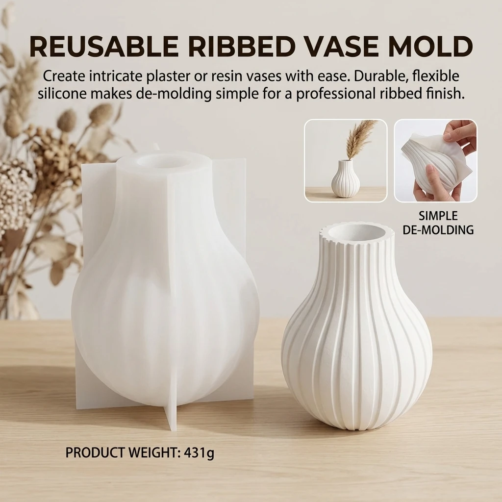 Silicone Vase Mold with Stripe Design Modern Minimalist Style Home Weddings Parties Decoration for DIY Crystal Drip Resin Craft view 2
