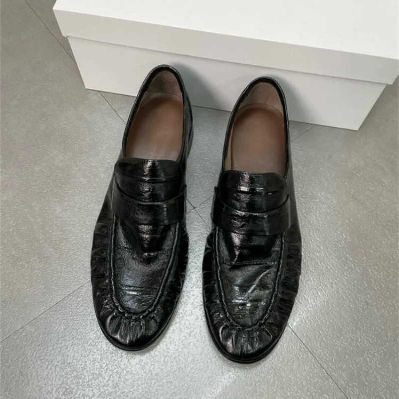 

Новые французские туфли на плоской подошве в стиле ретро, женские лоферы на подошве из натуральной кожи с подошвой, роскошные удобные повседневные туфли без шнуровки