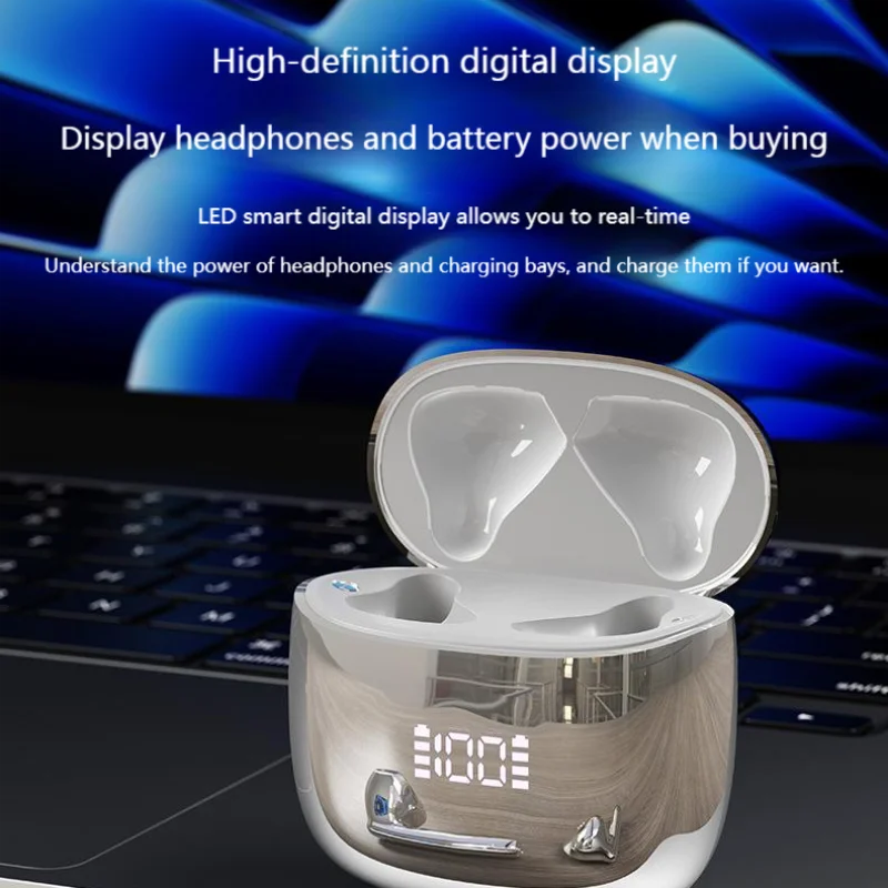 

Half In Ear Bluetooth Earphone Power Display Bluetooth 5.3 Electroplating Process Comfortable Wear Long Battery Life Headphone