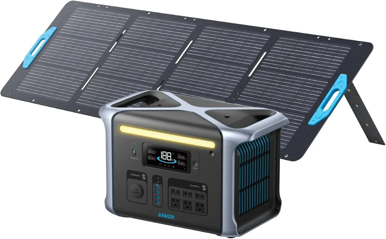 Estação de energia portátil F1200 Powerhouse 757 1800W Gerador solar com painel solar de 200W 1229Wh LiFePO4 Bateria 6 tomadas CA